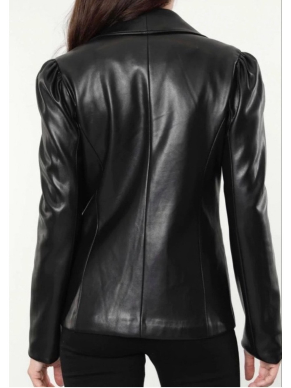New Women's DOLCE CABO Black Faux Leather Puffed Sleeve Blazer M - Picture 2 of 9
